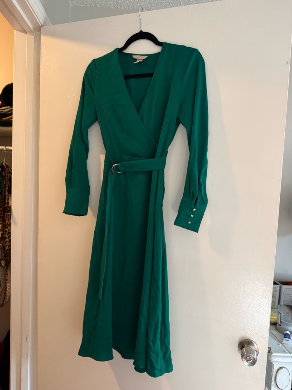 H&M Teal Green Wrap Midi Dress with Belt